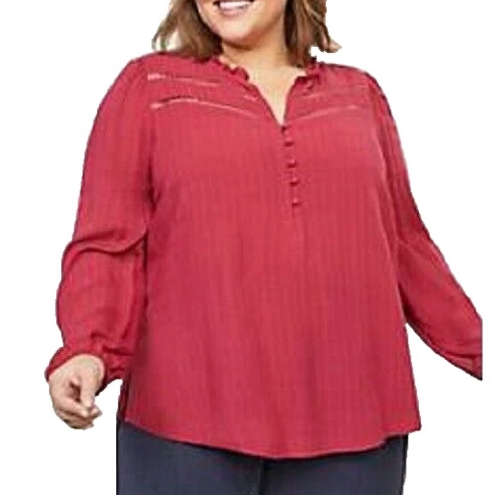 Lane Bryant Long Sleeve Blouse, High-Low Hem, Color Red Wine, Size 14/16
